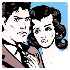 Man and woman love couple tag in popart comic book style