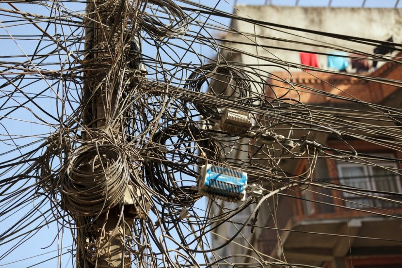 tangled electric cables